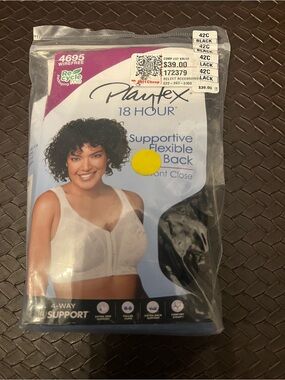 Playtex 18 Hour Supportive Front Close Wirefree Bra - Black 42C New